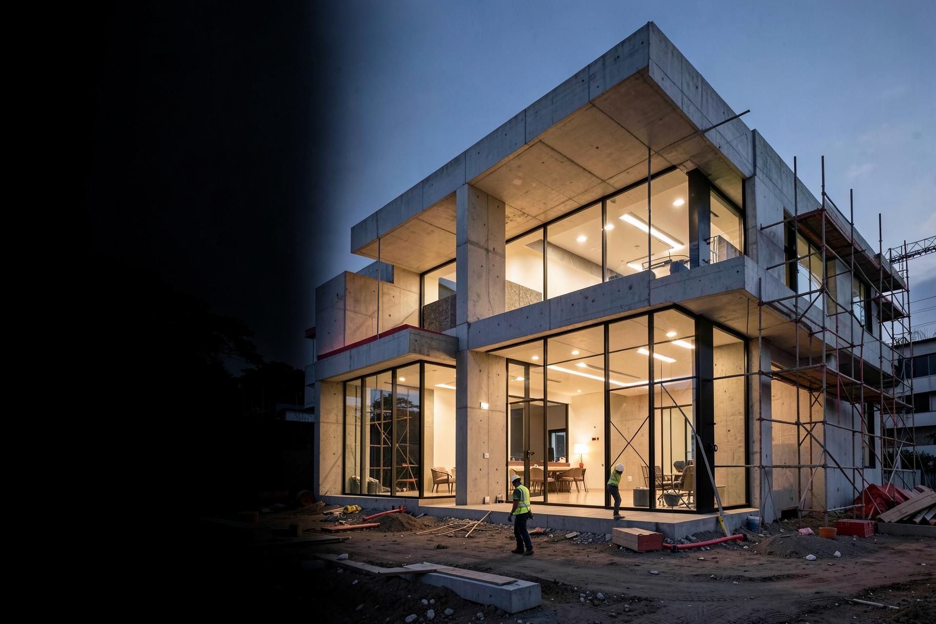 Residência contemporânea em fase final de construção